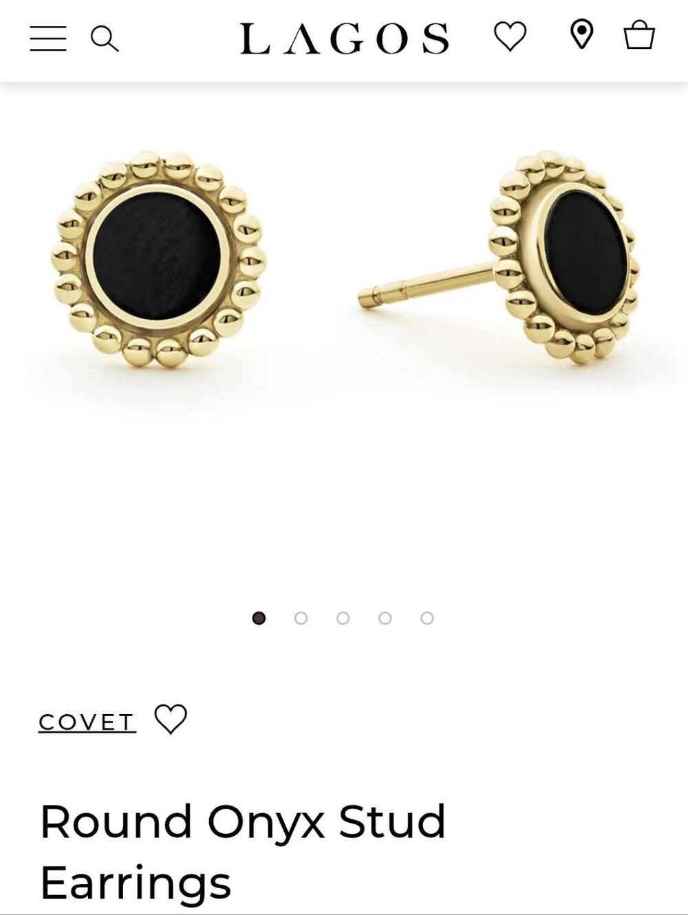 Lagos Gold Round Onyx Stud Earrings